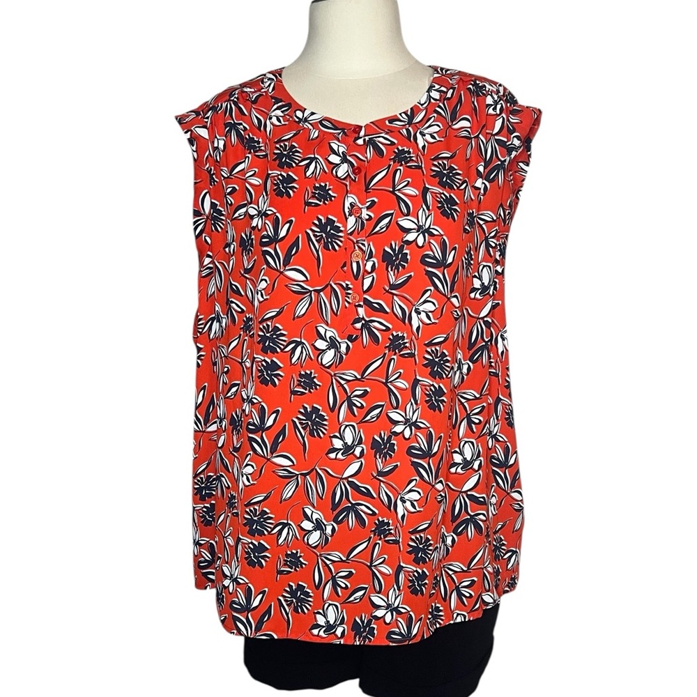 Zac & Rachel orange and navy floral print sleeveless blouse size 3X NWT